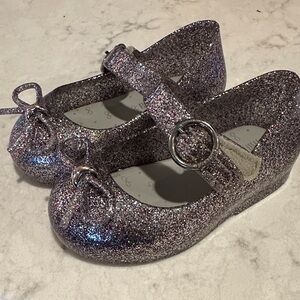 Mini Melissa Glittery Silver Dress Shoes with Bow